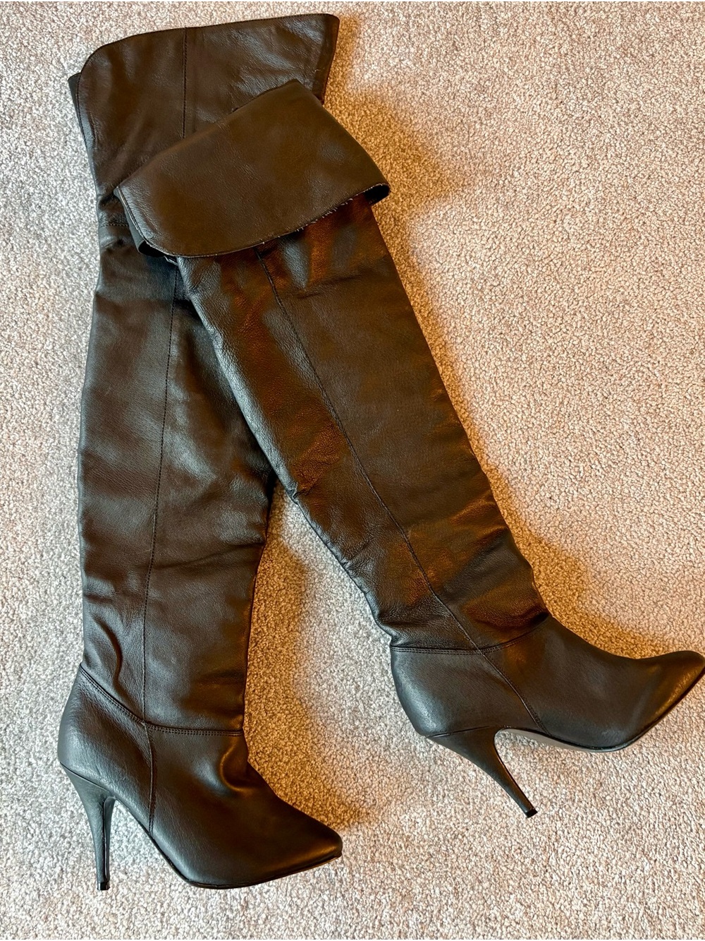 Pleaser Black Over-the-Knee Stiletto Slouchy Fold-Top Boots